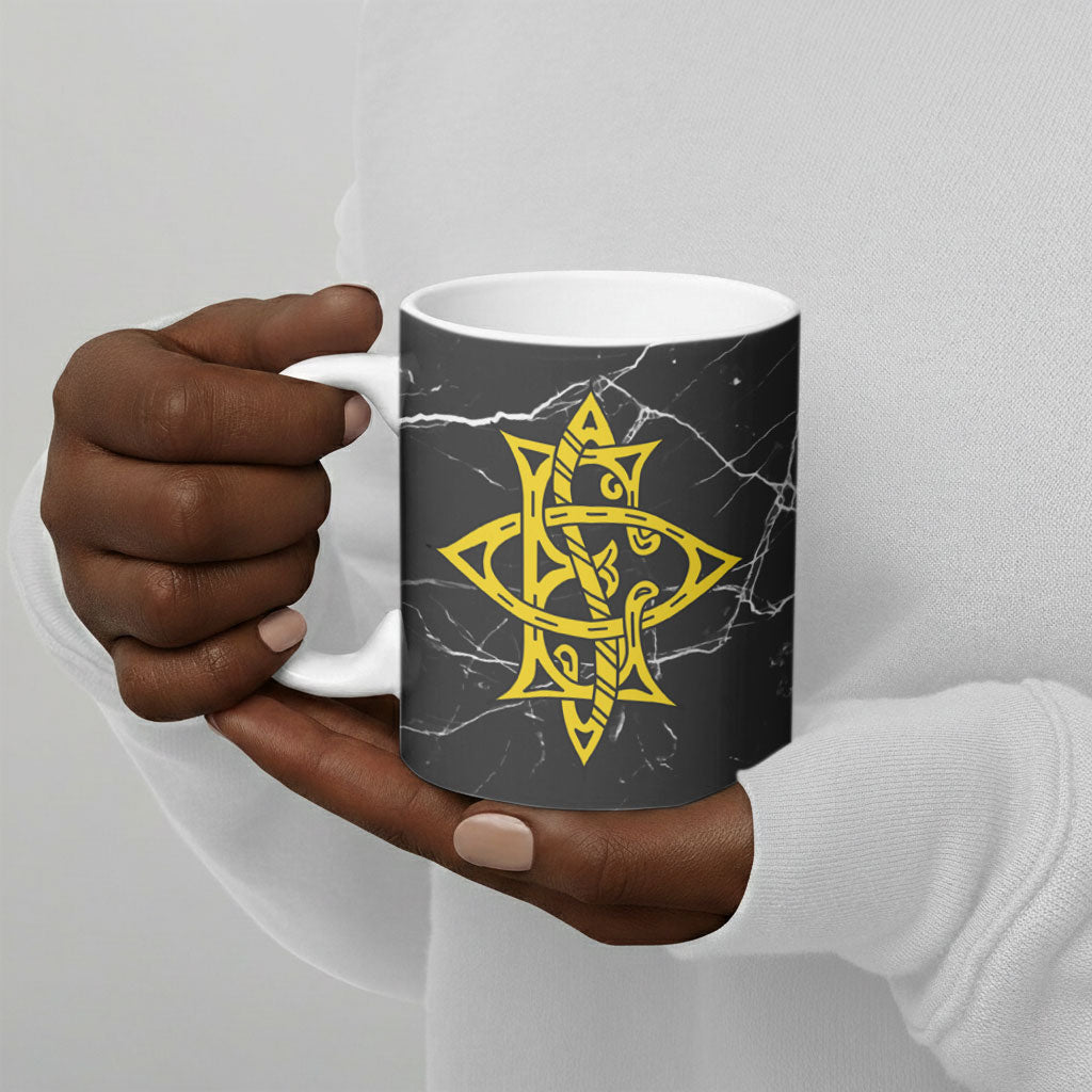 OES Order Of The Eastern Star Ceramic Mug Five Pointed Star Emblem On Black Marble Texture