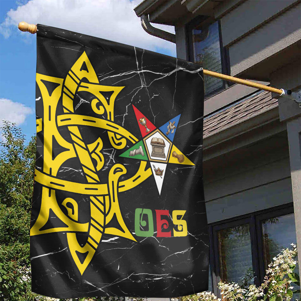 OES Order Of The Eastern Star Garden Flag Five Pointed Star Emblem On Black Marble Texture