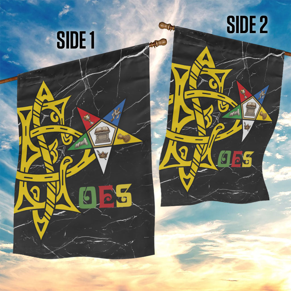 OES Order Of The Eastern Star Garden Flag Five Pointed Star Emblem On Black Marble Texture
