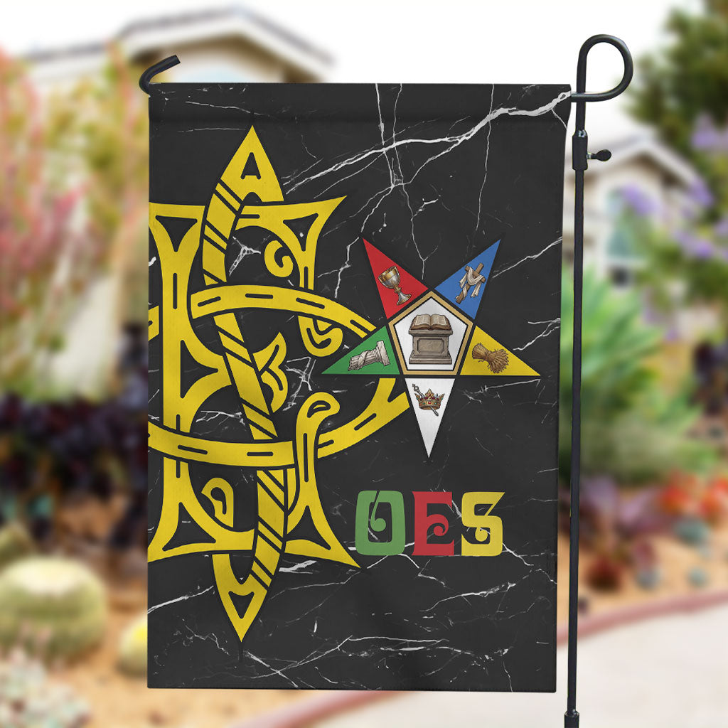OES Order Of The Eastern Star Garden Flag Five Pointed Star Emblem On Black Marble Texture