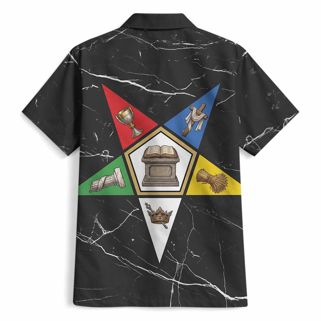 OES Order Of The Eastern Star Hawaiian Shirt Five Pointed Star Emblem On Black Marble Texture