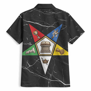 OES Order Of The Eastern Star Hawaiian Shirt Five Pointed Star Emblem On Black Marble Texture