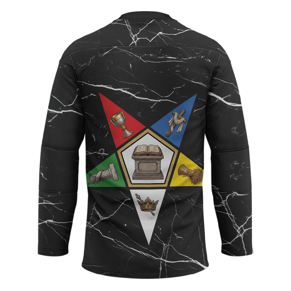 OES Order Of The Eastern Star Hockey Jersey Five Pointed Star Emblem On Black Marble Texture