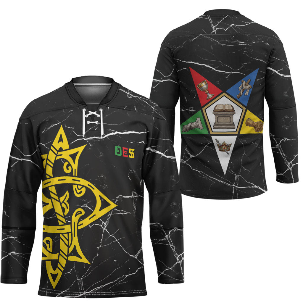 OES Order Of The Eastern Star Hockey Jersey Five Pointed Star Emblem On Black Marble Texture