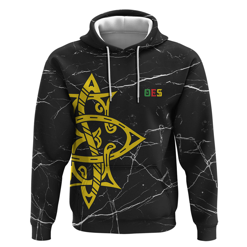 OES Order Of The Eastern Star Hoodie Five Pointed Star Emblem On Black Marble Texture