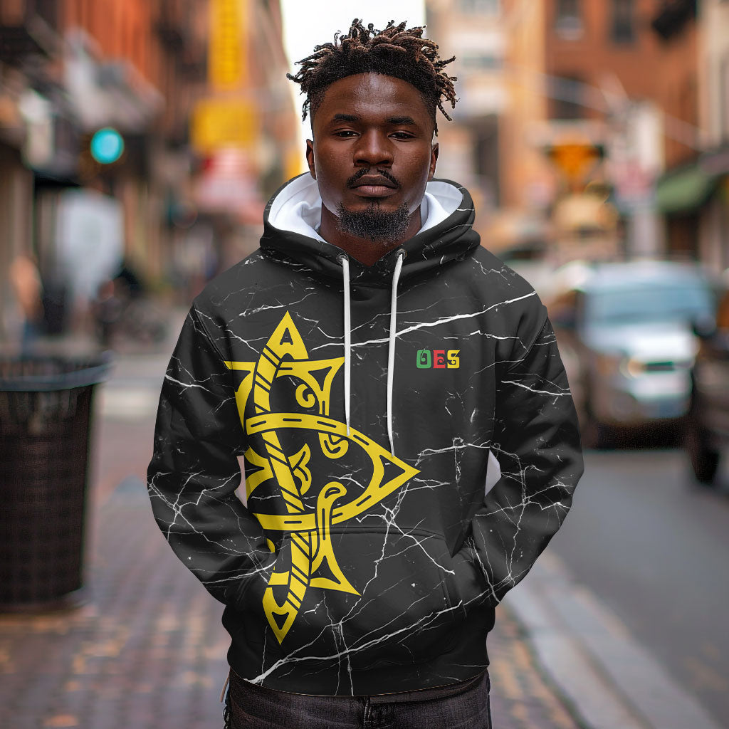 OES Order Of The Eastern Star Hoodie Five Pointed Star Emblem On Black Marble Texture