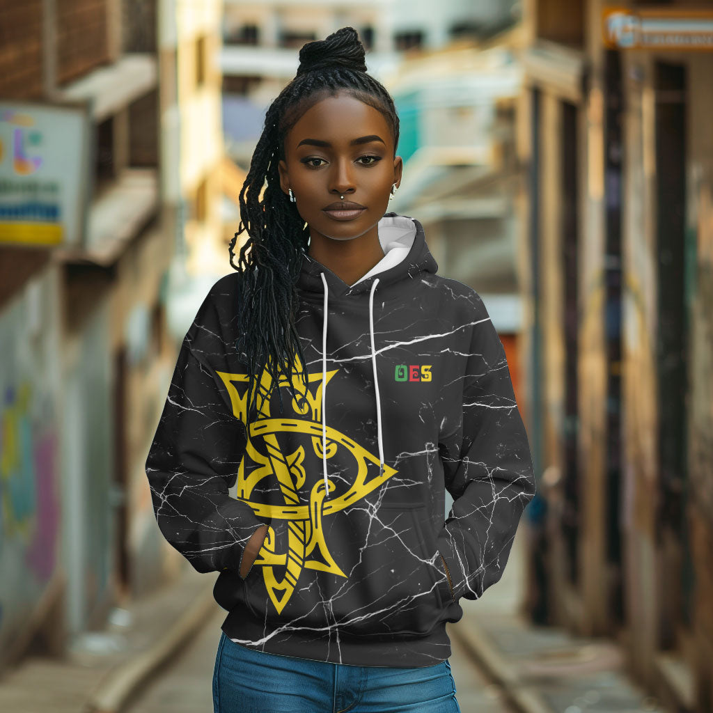 OES Order Of The Eastern Star Hoodie Five Pointed Star Emblem On Black Marble Texture