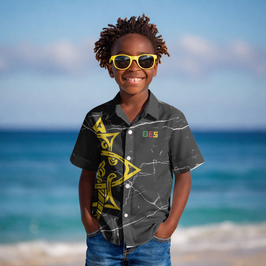 OES Order Of The Eastern Star Kid Hawaiian Shirt Five Pointed Star Emblem On Black Marble Texture