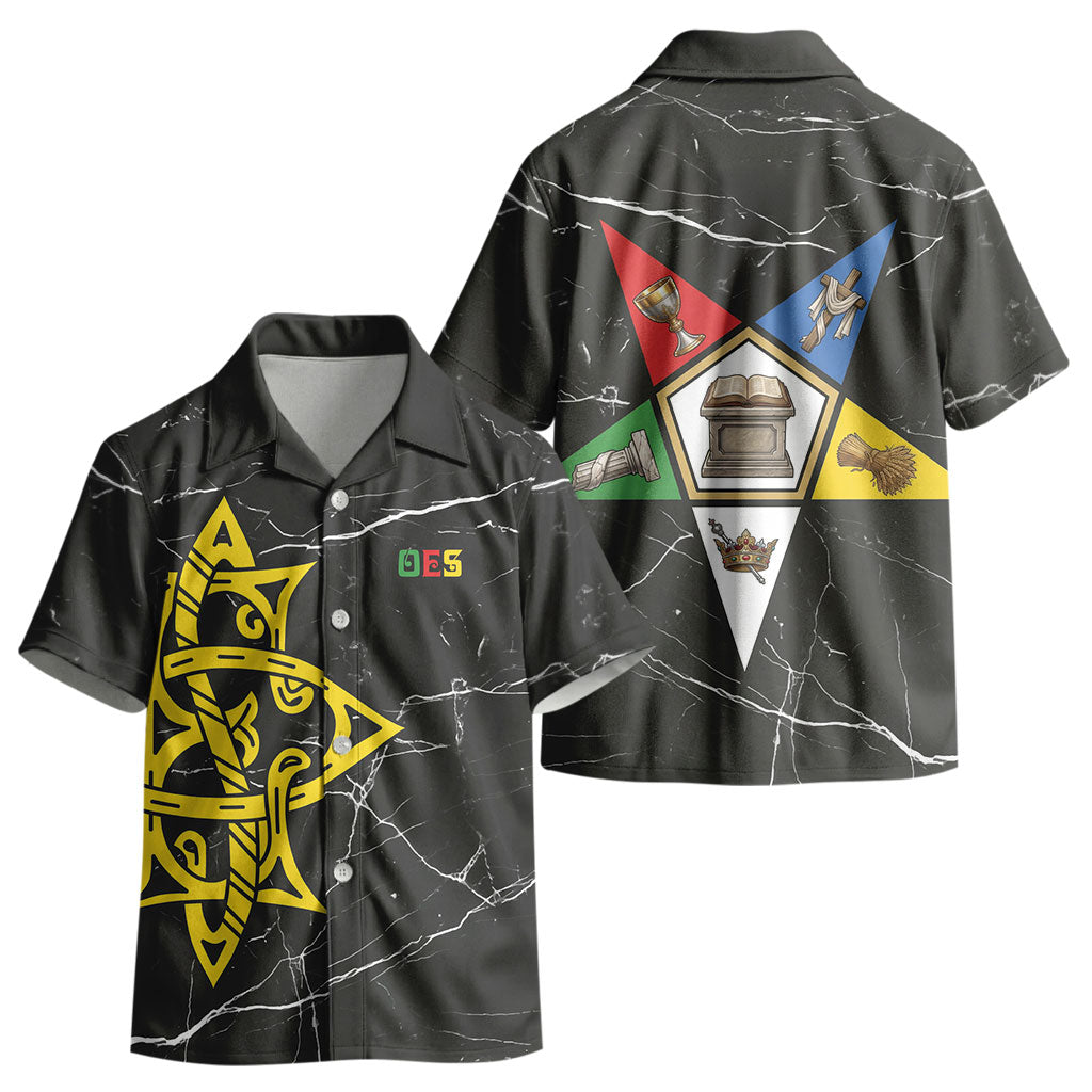 OES Order Of The Eastern Star Kid Hawaiian Shirt Five Pointed Star Emblem On Black Marble Texture