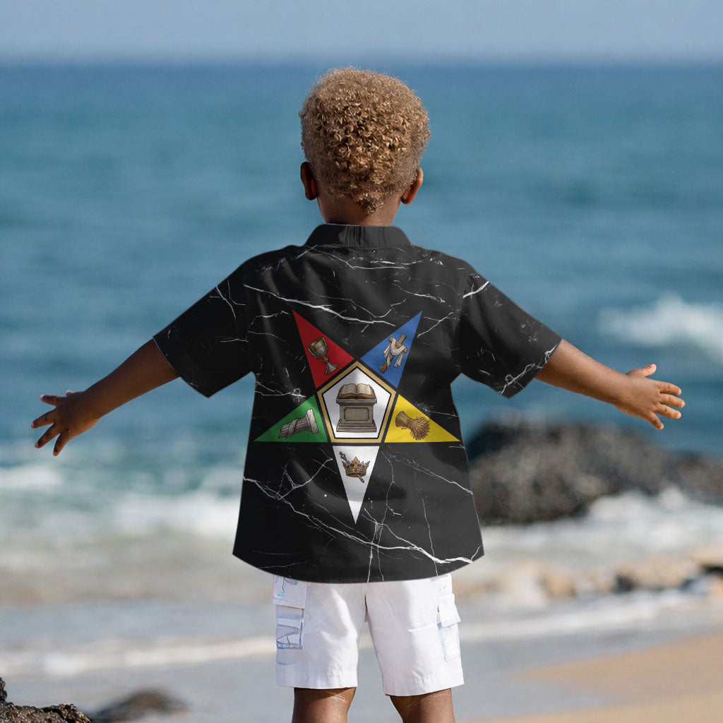 OES Order Of The Eastern Star Kid Hawaiian Shirt Five Pointed Star Emblem On Black Marble Texture