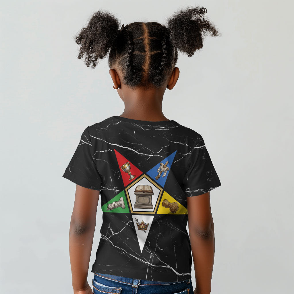OES Order Of The Eastern Star Kid T shirt Five Pointed Star Emblem On Black Marble Texture