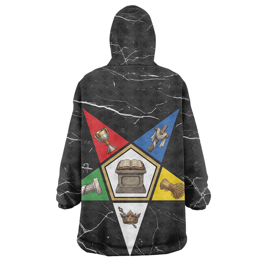 OES Order Of The Eastern Star Kid Wearable Blanket Hoodie Five Pointed Star Emblem On Black Marble Texture