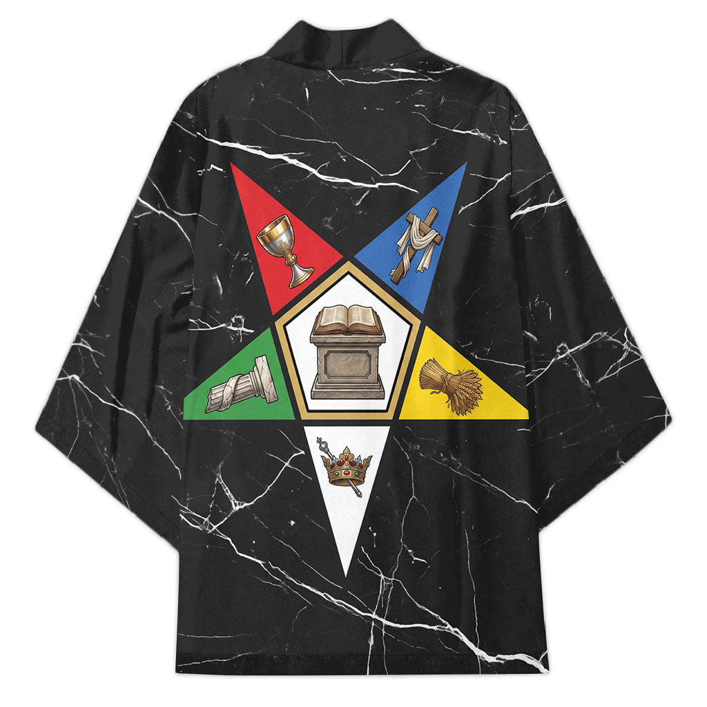 OES Order Of The Eastern Star Kimono Five Pointed Star Emblem On Black Marble Texture