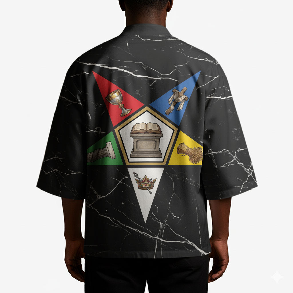 OES Order Of The Eastern Star Kimono Five Pointed Star Emblem On Black Marble Texture