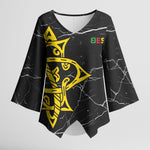 OES Order Of The Eastern Star Kimono Sleeve Blouse Five Pointed Star Emblem On Black Marble Texture