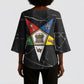 OES Order Of The Eastern Star Kimono Sleeve Blouse Five Pointed Star Emblem On Black Marble Texture