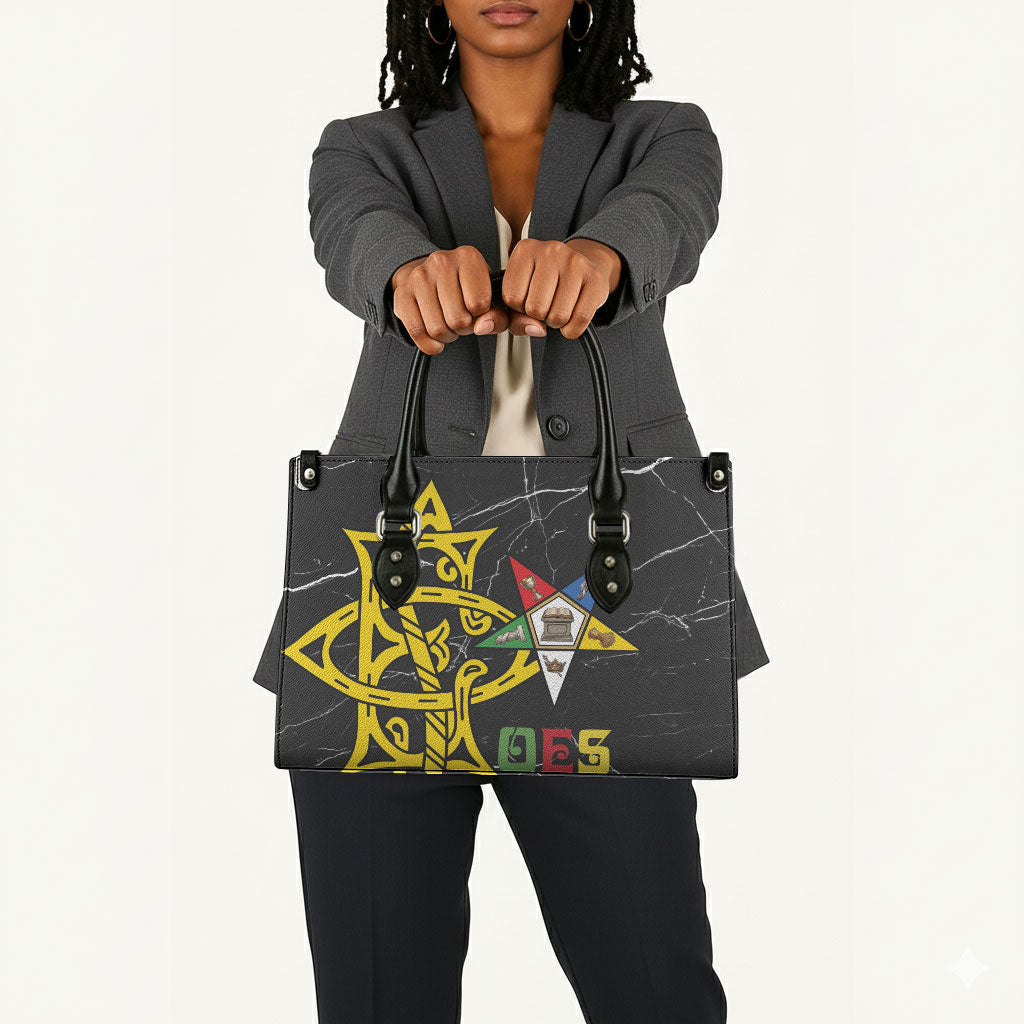 OES Order Of The Eastern Star Leather Bag Five Pointed Star Emblem On Black Marble Texture