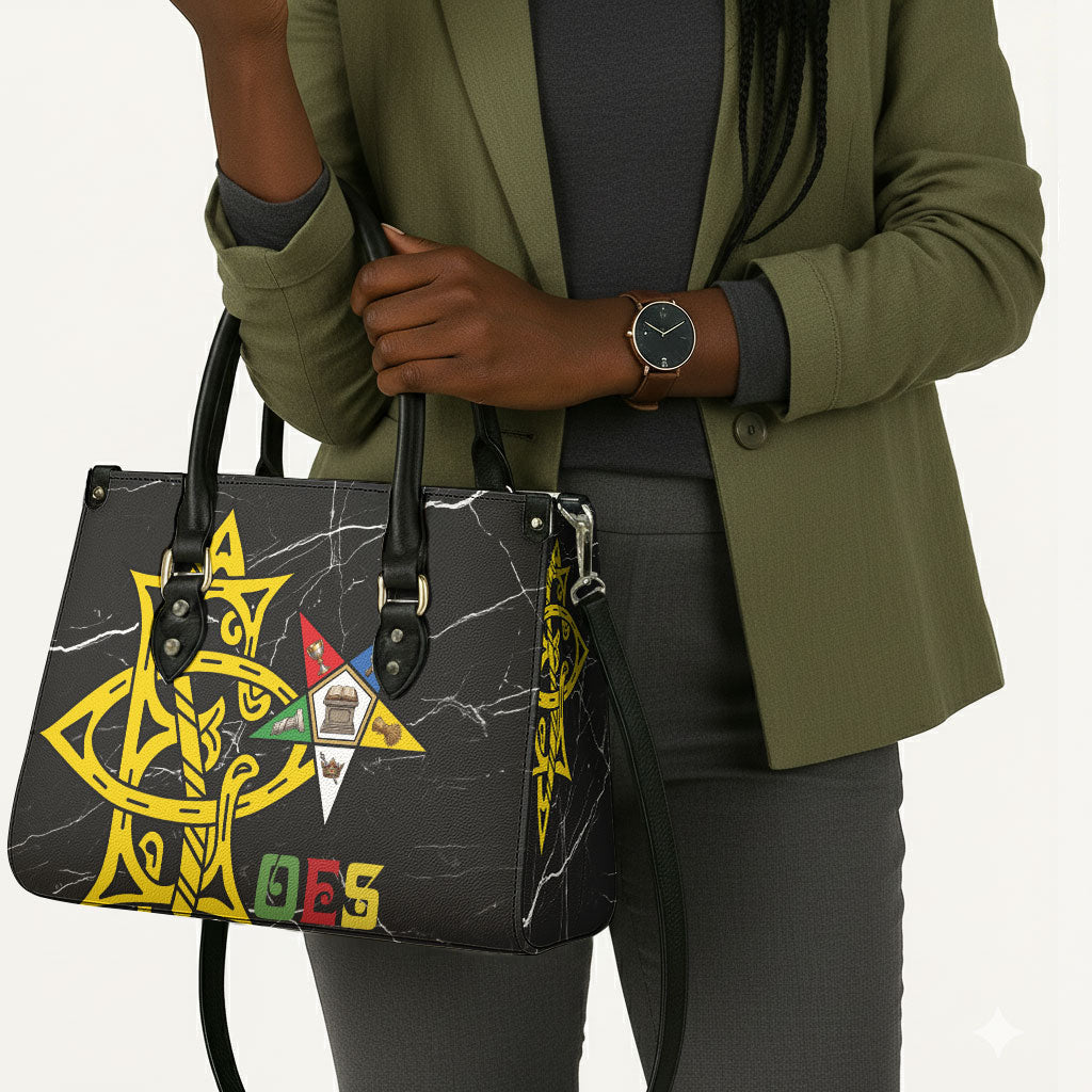 OES Order Of The Eastern Star Leather Bag Five Pointed Star Emblem On Black Marble Texture