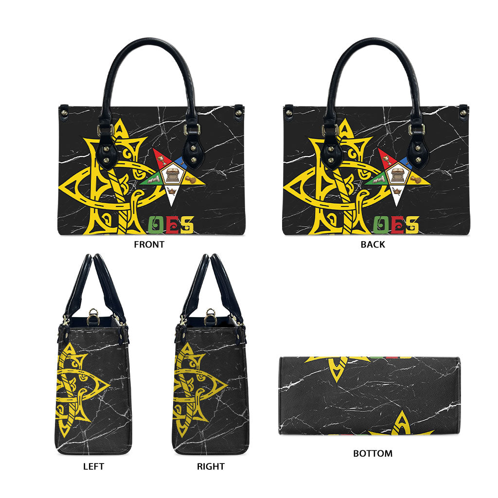 OES Order Of The Eastern Star Leather Bag Five Pointed Star Emblem On Black Marble Texture