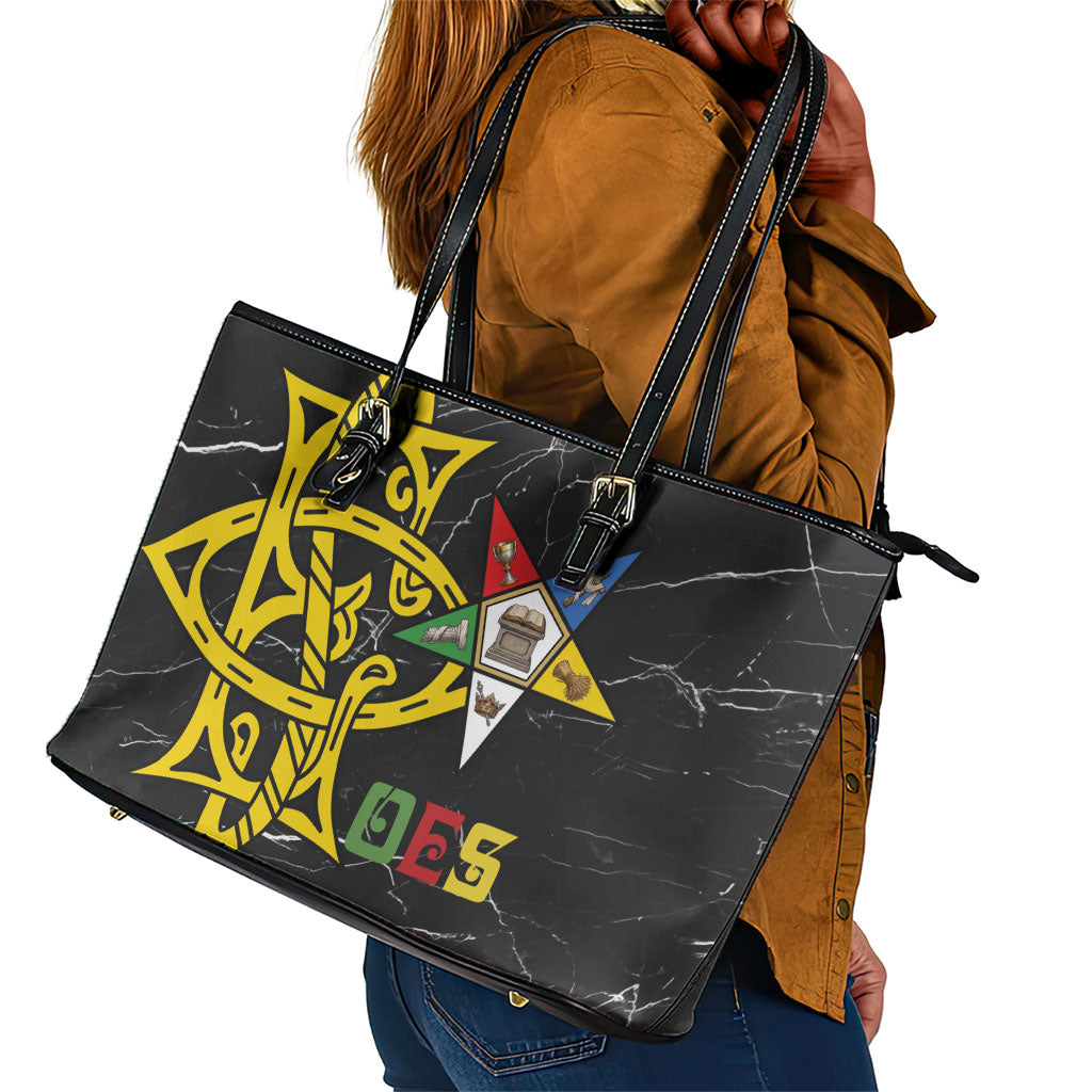 OES Order Of The Eastern Star Leather Tote Bag Five Pointed Star Emblem On Black Marble Texture