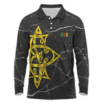 OES Order Of The Eastern Star Long Sleeve Polo Shirt Five Pointed Star Emblem On Black Marble Texture