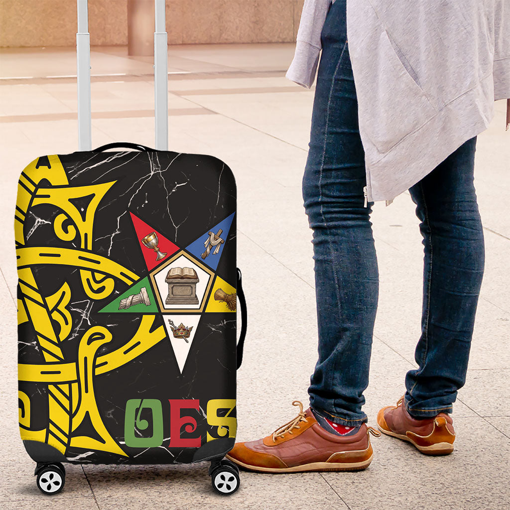 OES Order Of The Eastern Star Luggage Cover Five Pointed Star Emblem On Black Marble Texture
