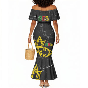 OES Order Of The Eastern Star Mermaid Dress Five Pointed Star Emblem On Black Marble Texture