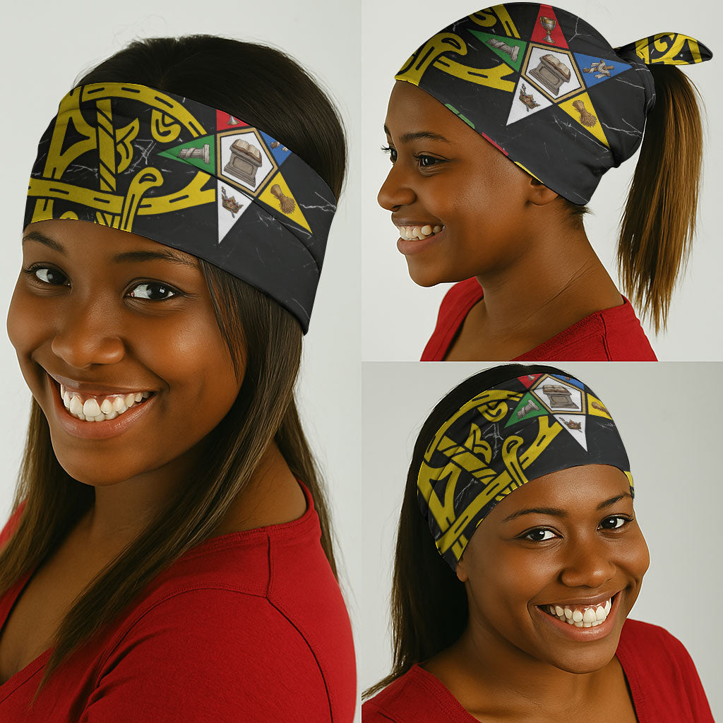 OES Order Of The Eastern Star Neck Gaiter Five Pointed Star Emblem On Black Marble Texture