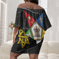 OES Order Of The Eastern Star Off Shoulder Short Dress Five Pointed Star Emblem On Black Marble Texture