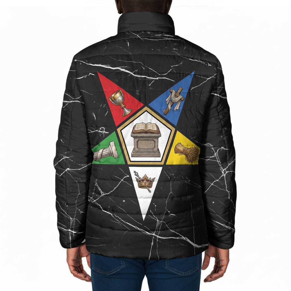 OES Order Of The Eastern Star Padded Jacket Five Pointed Star Emblem On Black Marble Texture