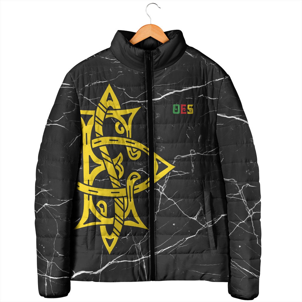 OES Order Of The Eastern Star Padded Jacket Five Pointed Star Emblem On Black Marble Texture
