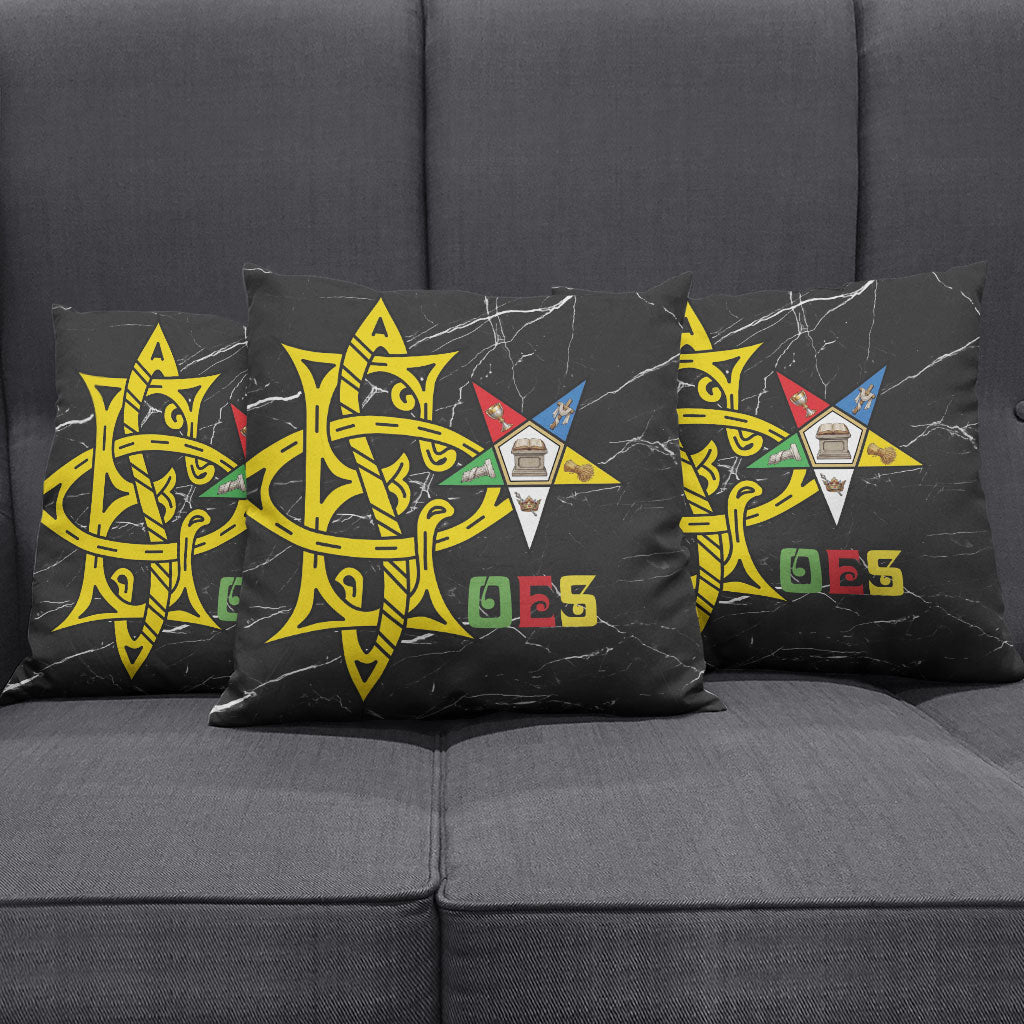 OES Order Of The Eastern Star Pillow Cover Five Pointed Star Emblem On Black Marble Texture