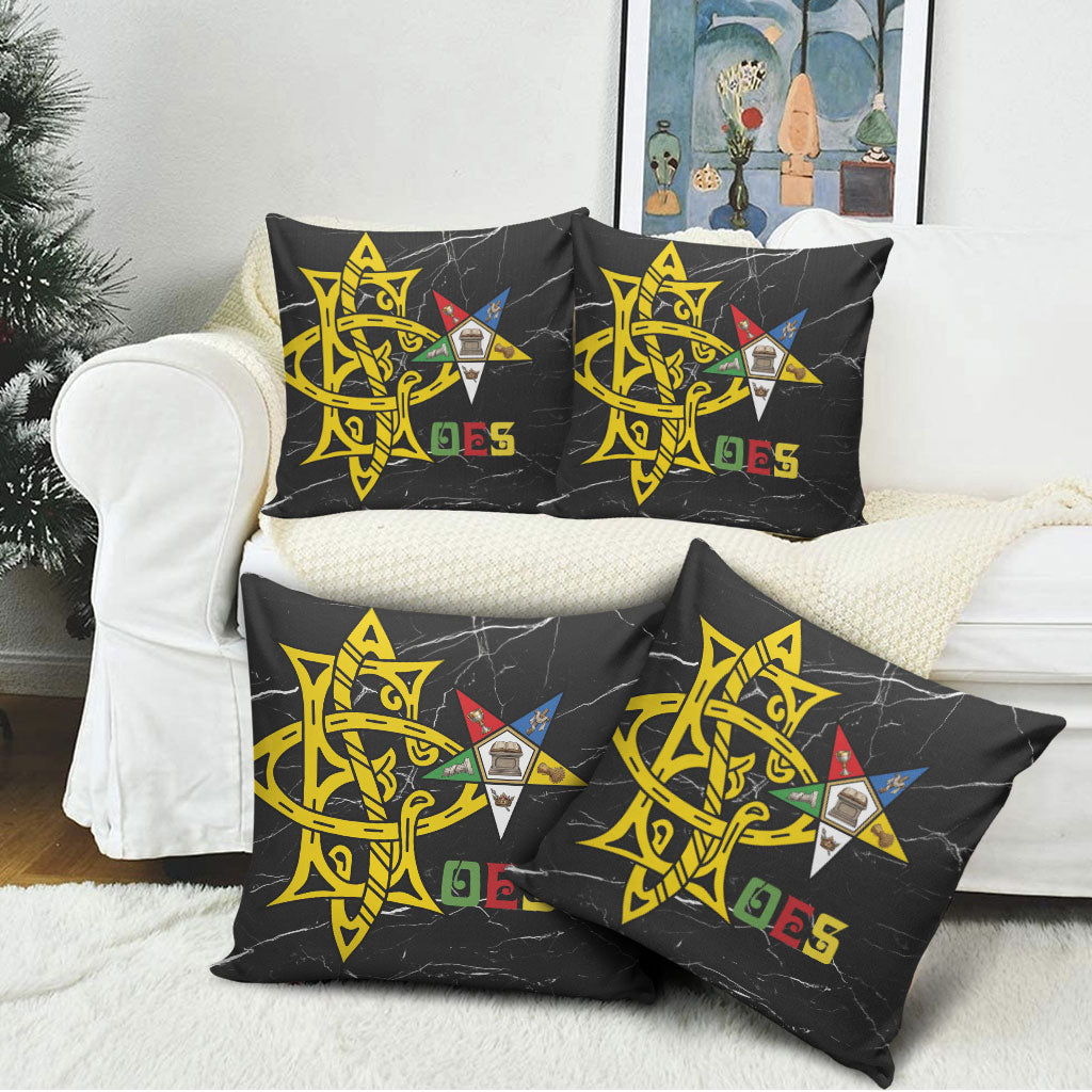 OES Order Of The Eastern Star Pillow Cover Five Pointed Star Emblem On Black Marble Texture