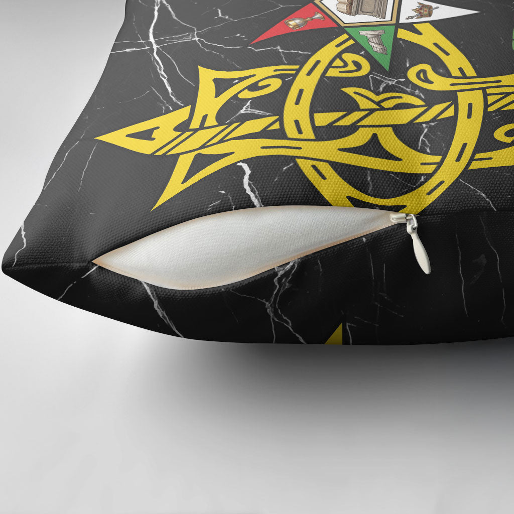 OES Order Of The Eastern Star Pillow Cover Five Pointed Star Emblem On Black Marble Texture
