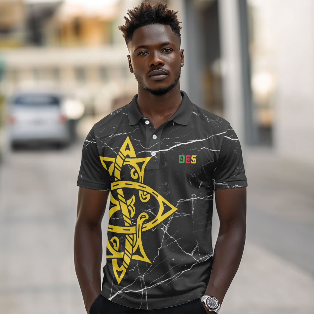OES Order Of The Eastern Star Polo Shirt Five Pointed Star Emblem On Black Marble Texture