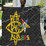 OES Order Of The Eastern Star Quilt Five Pointed Star Emblem On Black Marble Texture