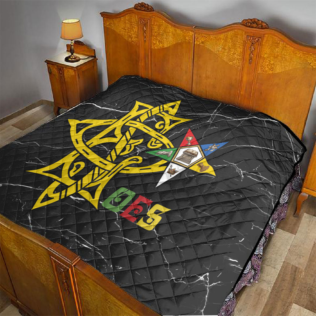 OES Order Of The Eastern Star Quilt Five Pointed Star Emblem On Black Marble Texture