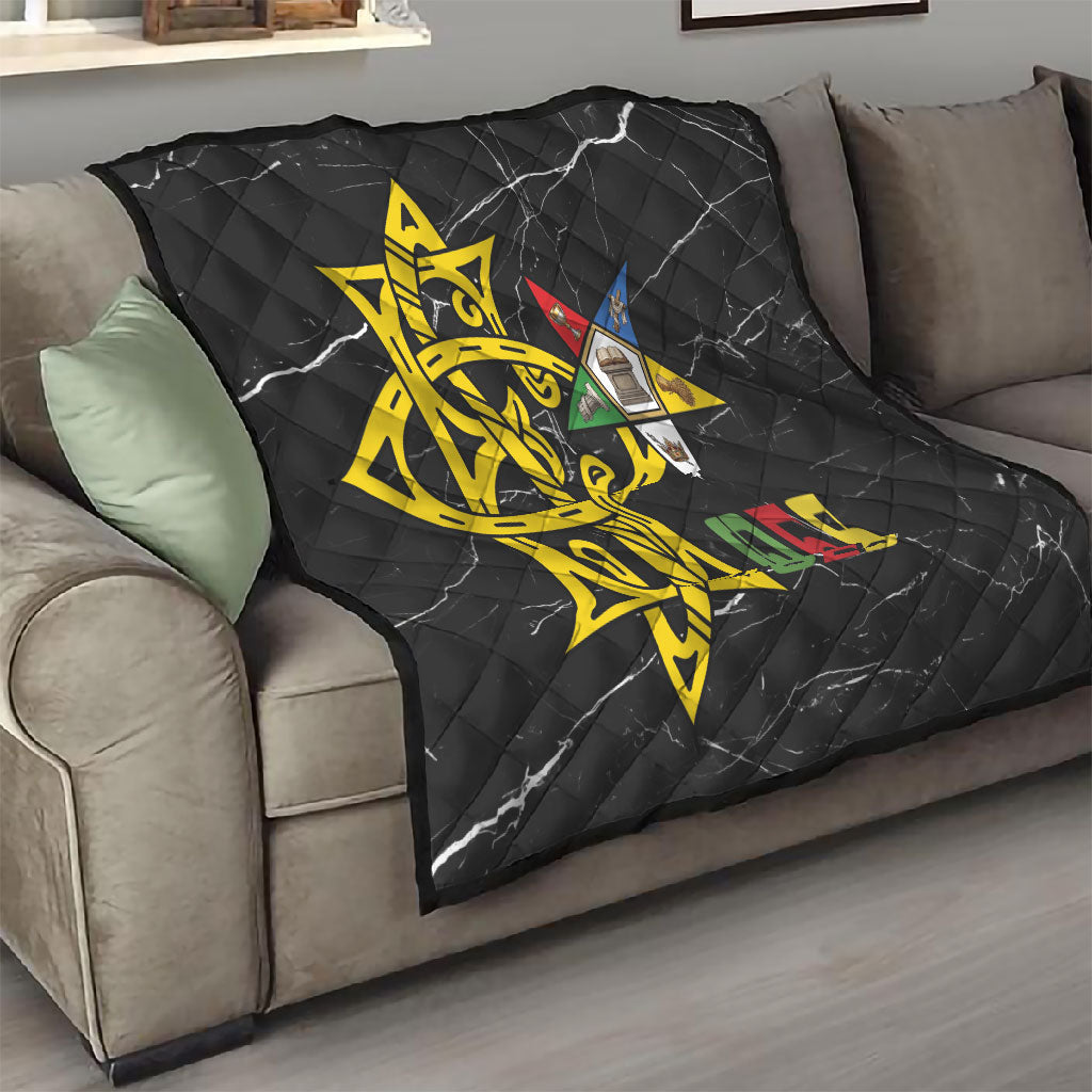 OES Order Of The Eastern Star Quilt Five Pointed Star Emblem On Black Marble Texture