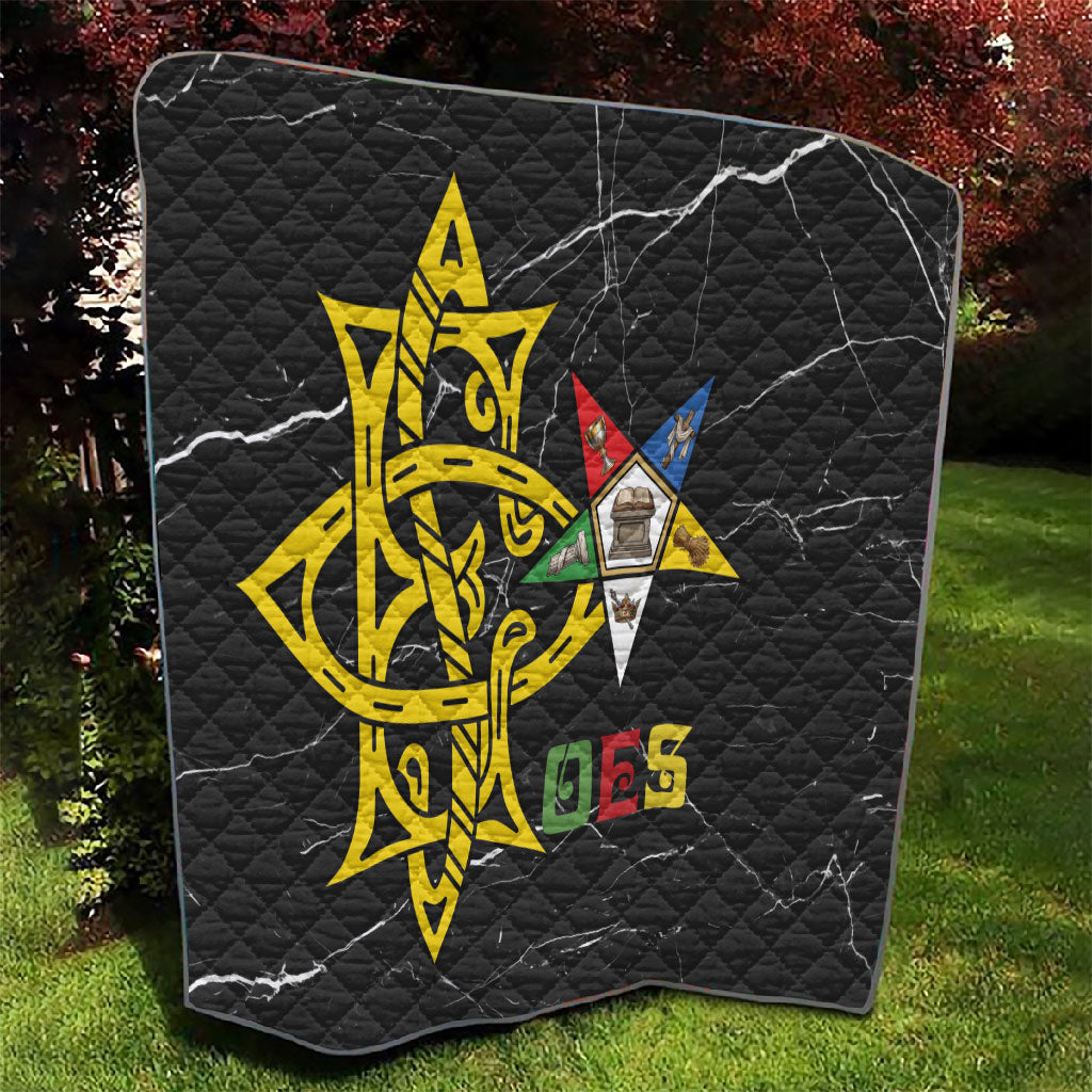 OES Order Of The Eastern Star Quilt Five Pointed Star Emblem On Black Marble Texture