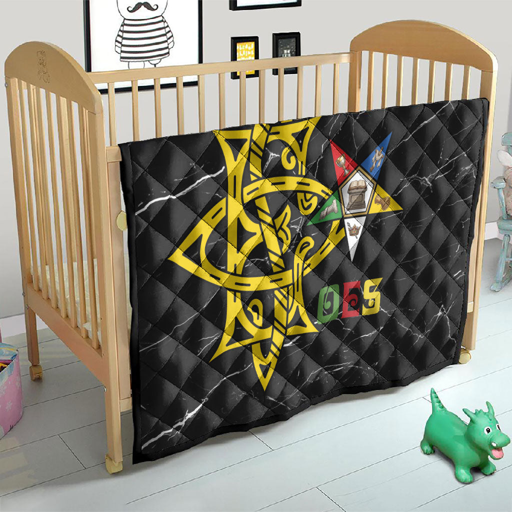 OES Order Of The Eastern Star Quilt Five Pointed Star Emblem On Black Marble Texture