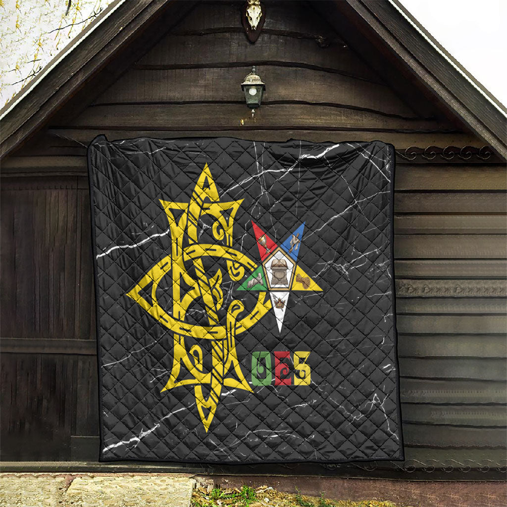 OES Order Of The Eastern Star Quilt Five Pointed Star Emblem On Black Marble Texture
