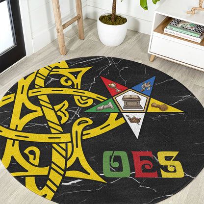 OES Order Of The Eastern Star Round Carpet Five Pointed Star Emblem On Black Marble Texture