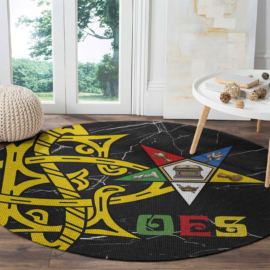 OES Order Of The Eastern Star Round Carpet Five Pointed Star Emblem On Black Marble Texture