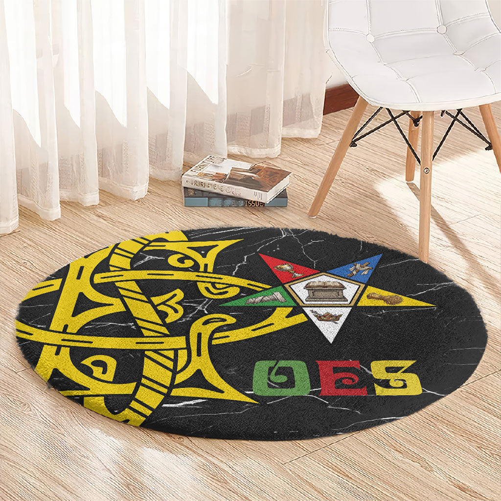 OES Order Of The Eastern Star Round Carpet Five Pointed Star Emblem On Black Marble Texture