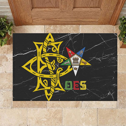 OES Order Of The Eastern Star Rubber Doormat Five Pointed Star Emblem On Black Marble Texture