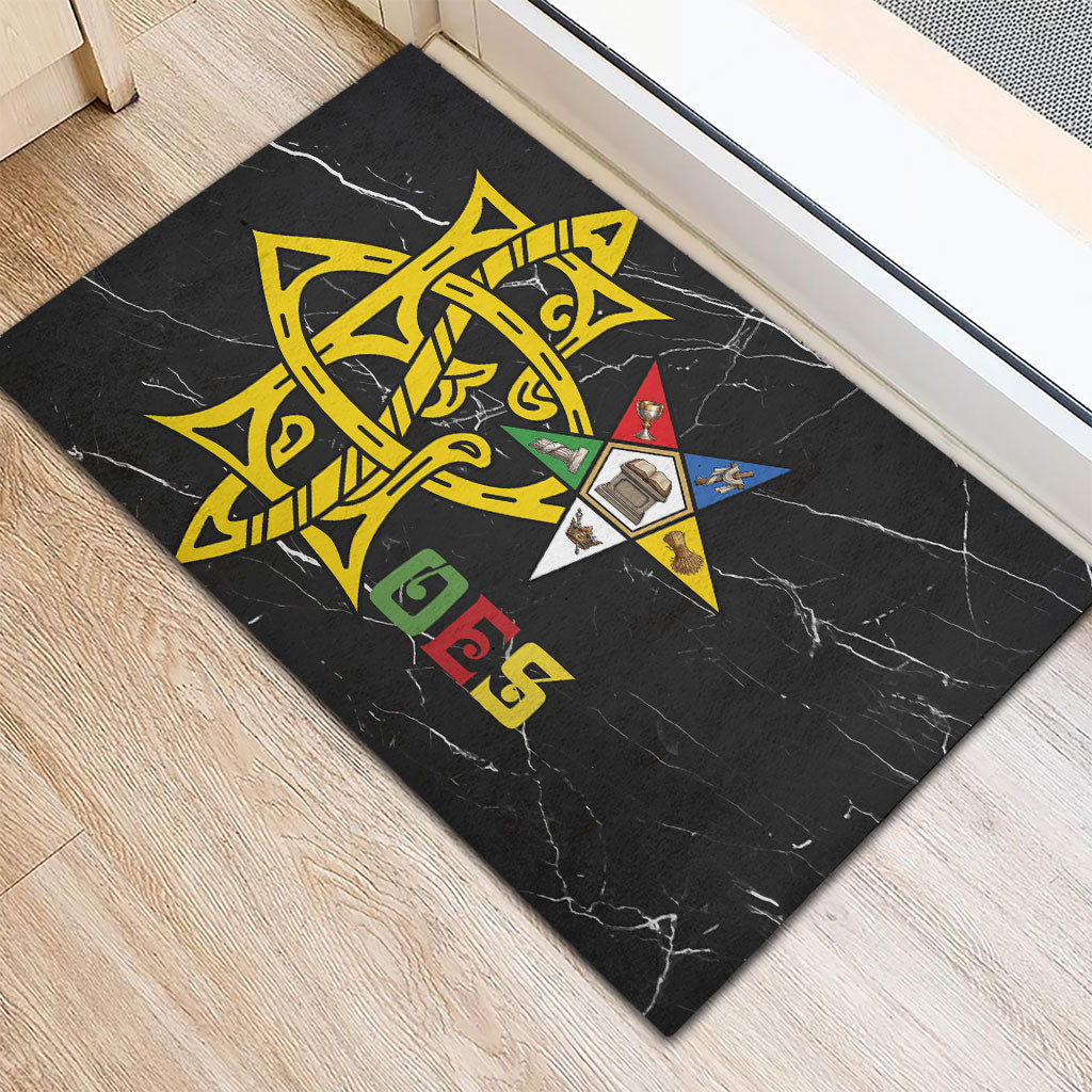 OES Order Of The Eastern Star Rubber Doormat Five Pointed Star Emblem On Black Marble Texture