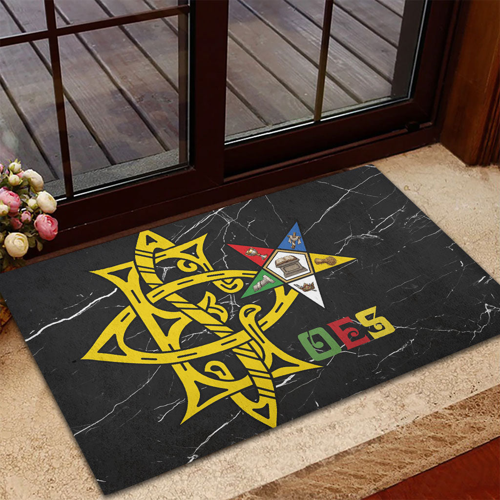 OES Order Of The Eastern Star Rubber Doormat Five Pointed Star Emblem On Black Marble Texture