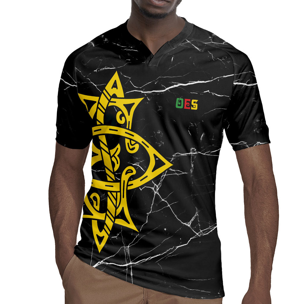OES Order Of The Eastern Star Rugby Jersey Five Pointed Star Emblem On Black Marble Texture