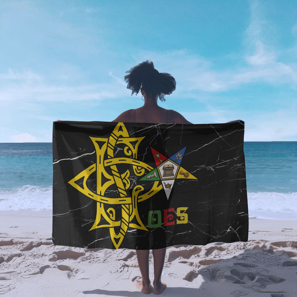 OES Order Of The Eastern Star Sarong Five Pointed Star Emblem On Black Marble Texture