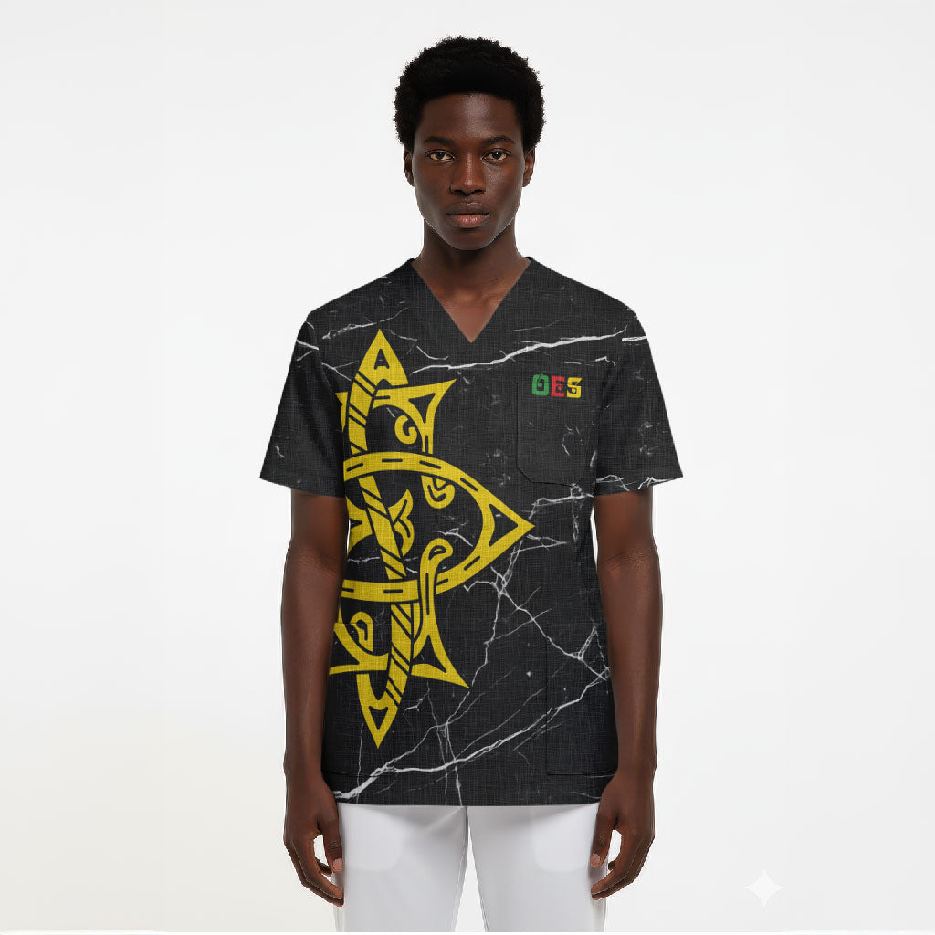 OES Order Of The Eastern Star Scrub Top Five Pointed Star Emblem On Black Marble Texture